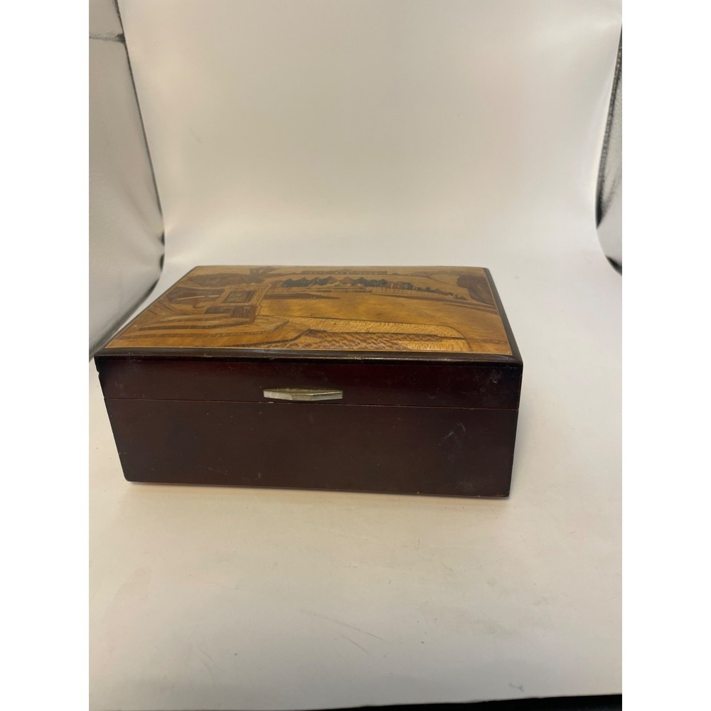 Vintage Reuge Inlaid Marquetry Wood Jewelry Box